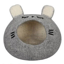 Load image into Gallery viewer, Handmade Wool Felted Cat Cave Sleepy Mouse Gray