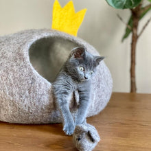 Load image into Gallery viewer, kitten in wool cat cave with wool mouse toy