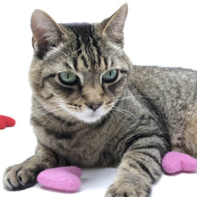 Load image into Gallery viewer, felt wool cat toy pink red white hearts