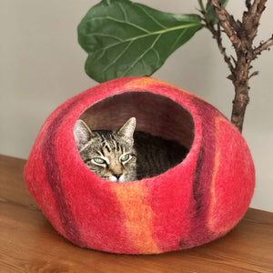 Wool Cat Cave Bed House red Bagsymine