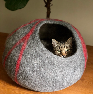 Wool Cat Cave Bed House Gray Bagsymine