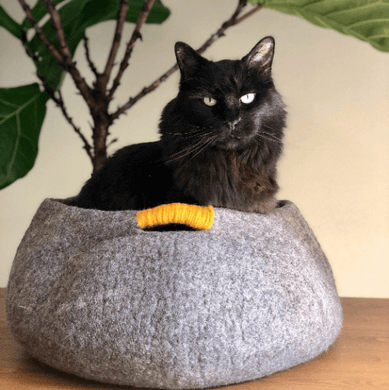 gray wool handmade cat bed